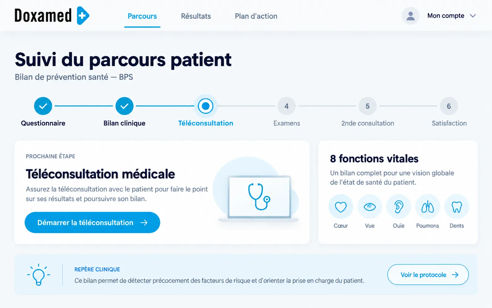 Suivi du parcours patient — plateforme Doxamed